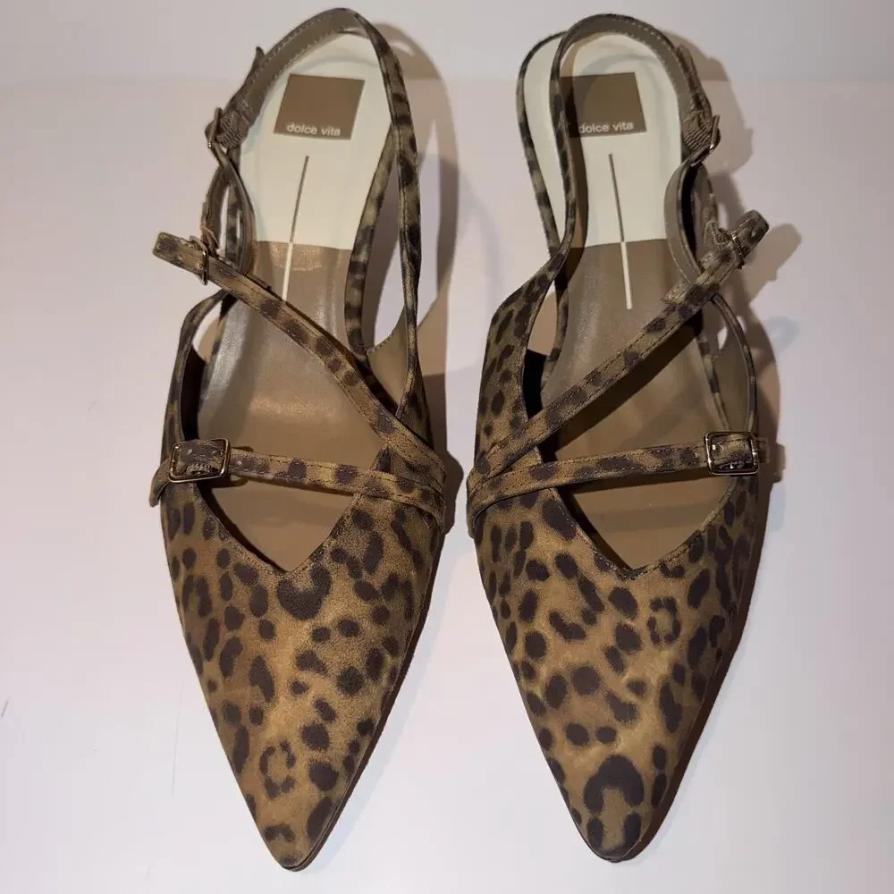 Pamla Mid Sling Back Heel in Leopard Suede Dolce Vita Size 11 Wide